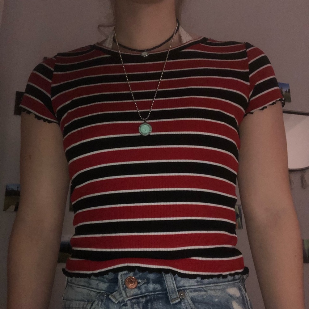 Navy blue and red stripped top